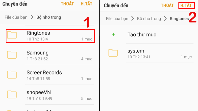 Chọn Ringtones và bấm vào Hoàn tất