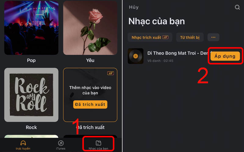 Chọn mục Nhạc của bạn và áp dụng