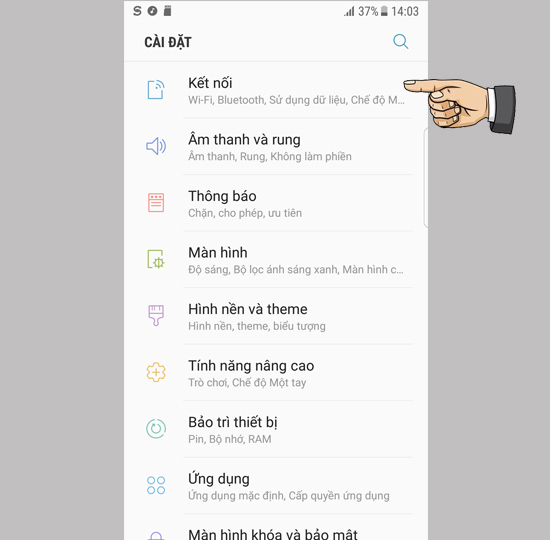 Vào cài đặt kết nối