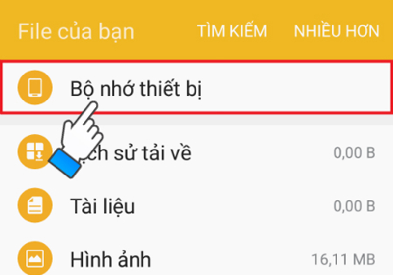 Chọn Bộ nhớ thiết bị