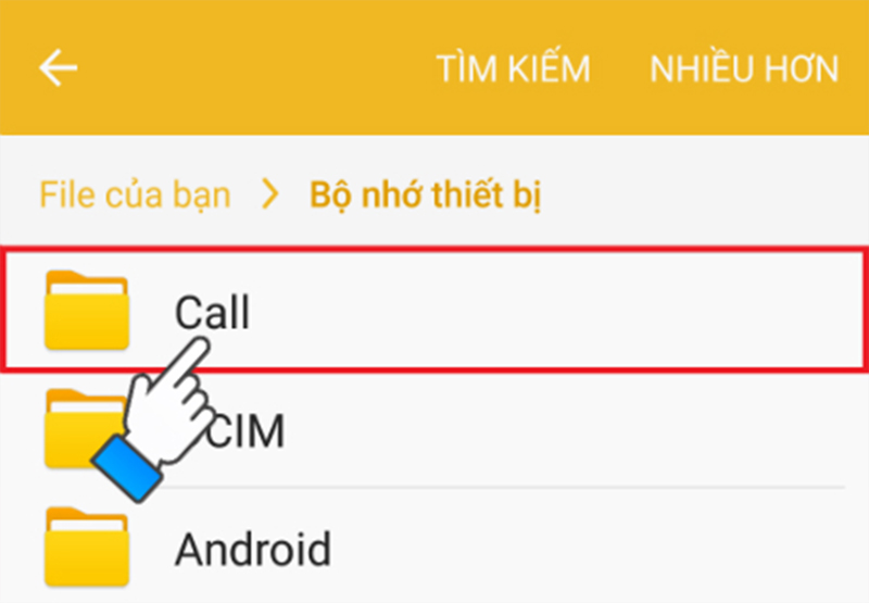 Tìm đến thư mục Call, danh sách file ghi âm sẽ hiển trị trong thư mục này