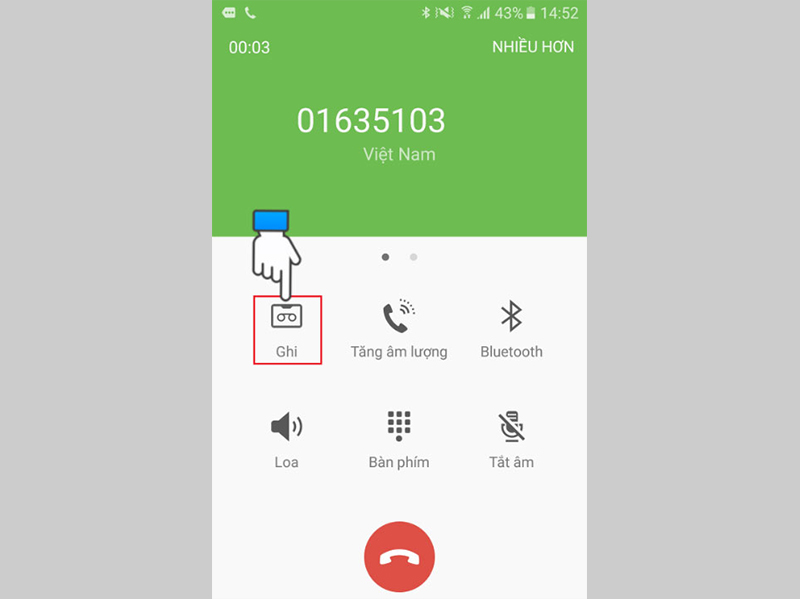 Chọn chức năng Ghi trên giao diện cuộc gọi để thực hiện ghi âm