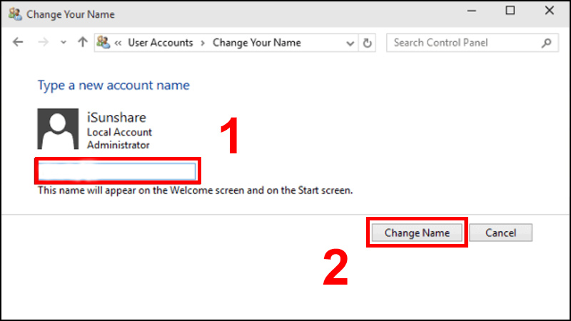 Đổi tên đăng nhập trên Windows 10