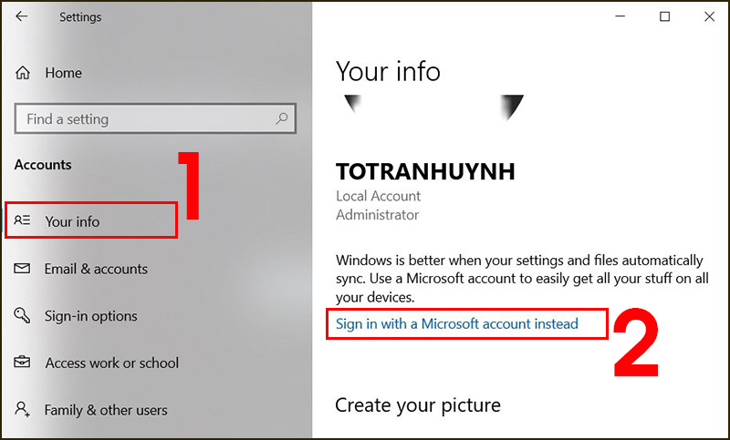 Chọn Sign in with a Microsoft account instead