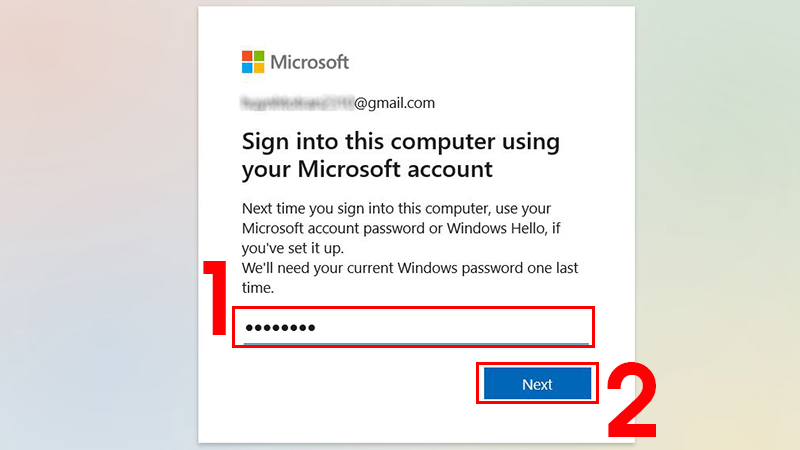 Nhập mật khẩu Microsoft