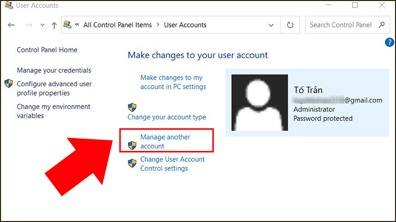 Chọn Manage another account