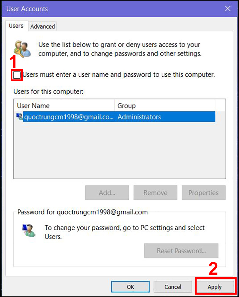 Hướng dẫn cách vô hiệu hóa mật khẩu trên máy tính Windows 10 2