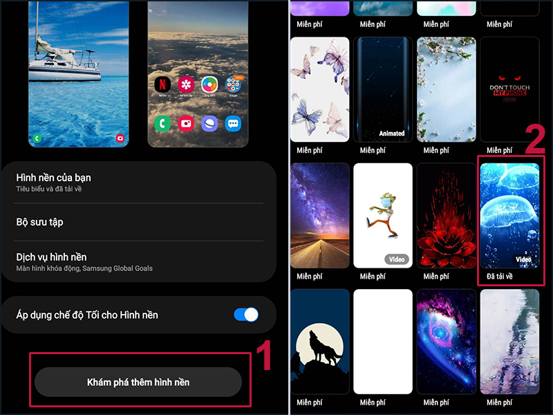 Truy cập Cửa hàng Galaxy Themes để tìm màn hình khóa video