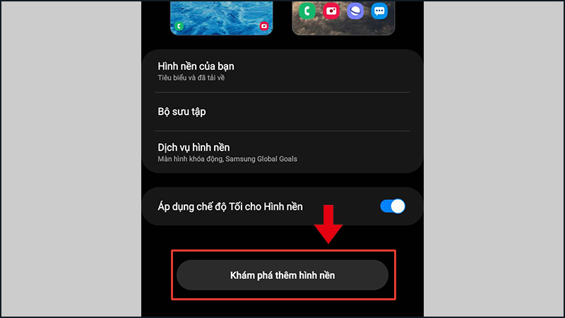 Hãy mở Cửa hàng hình nền trên Samsung bằng cách chọn Khám phá thêm hình nền