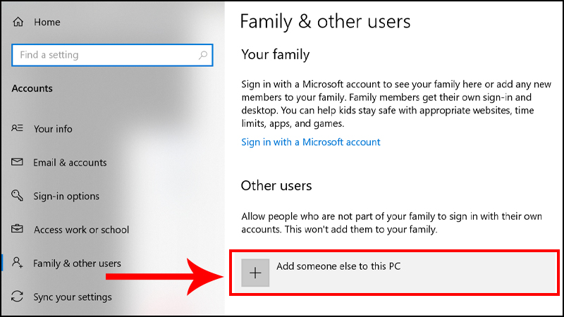 Chọn biểu tượng dấu cộng Add someone else to this PC
