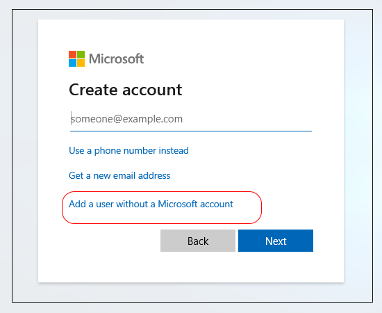 Bước 5. Bấm chọn dòng Add a user without a Microsoft account