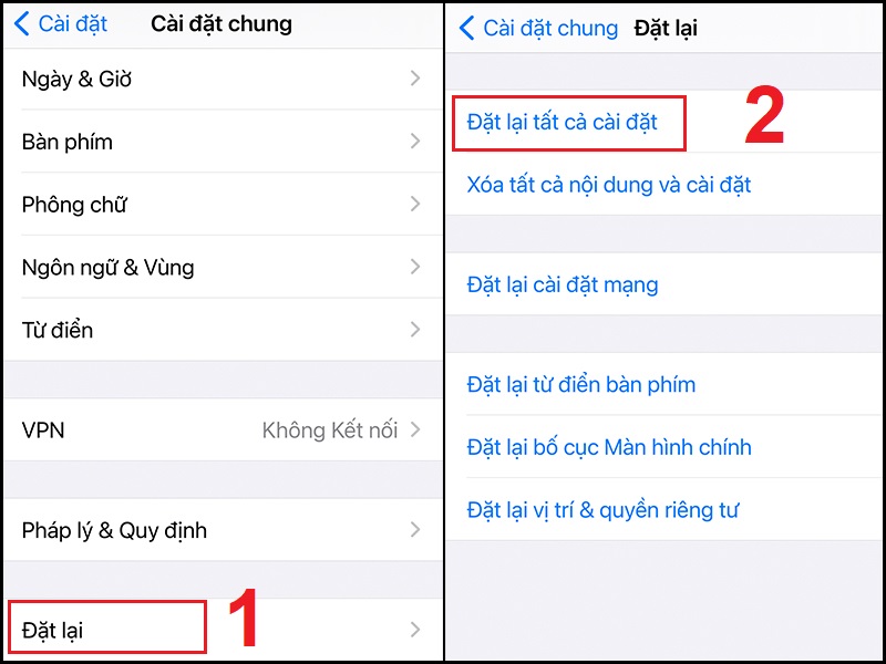 Đặt lại tất cả cài đặt của máy