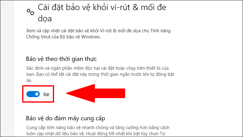 Tắt Bảo vệ theo thời gian thực