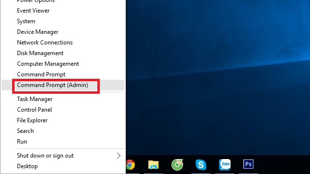 Nhấp chuột phải vào nút Windows, chọn Command Prompt (Admin).
