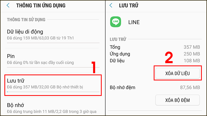 Xóa dữ liệu trong mục Lưu trữ