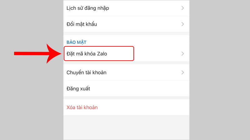 Nhấn chọn Đặt mã khóa Zalo