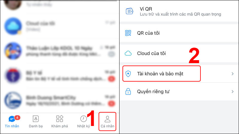 Chọn Tài khoản và bảo mật trong phần Cá nhân