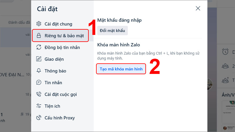 Chọn Tạo mã khóa màn hình trong mục RIêng tư & bảo mật