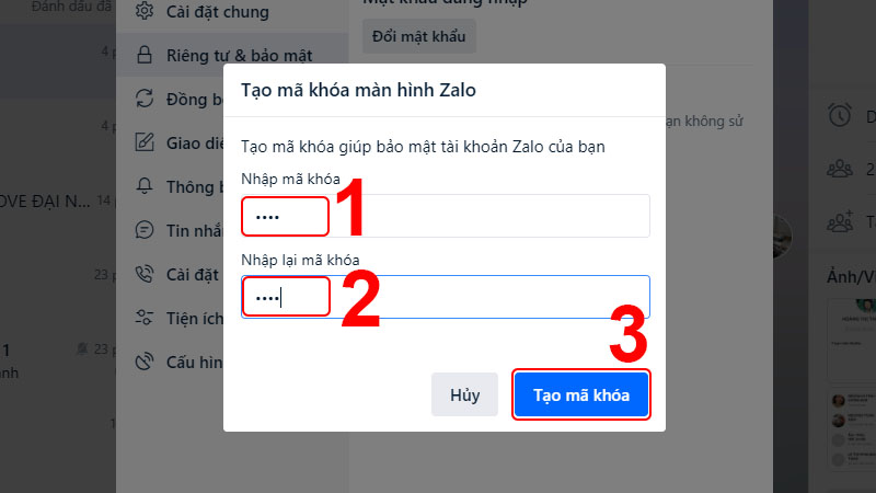 Tạo mã khóa Zalo trên máy tính