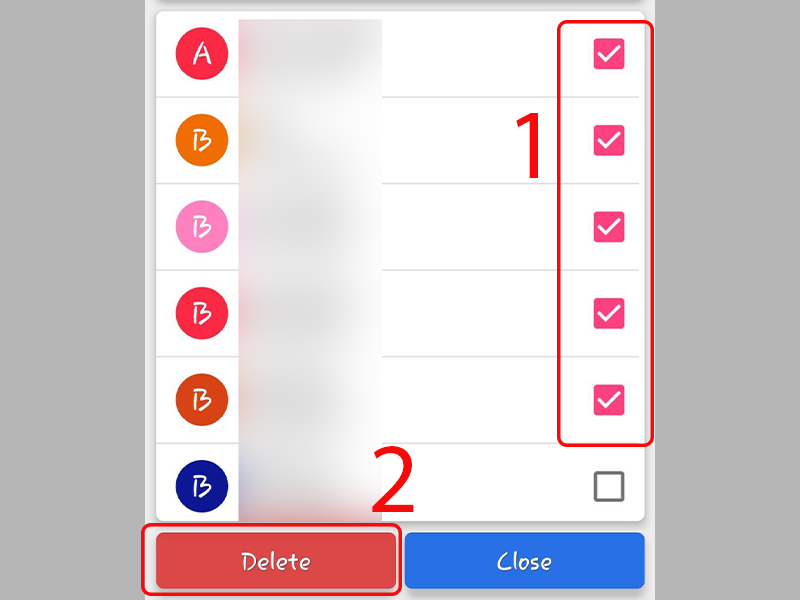 Chọn các liên hệ cần xóa và tiến hành xóa