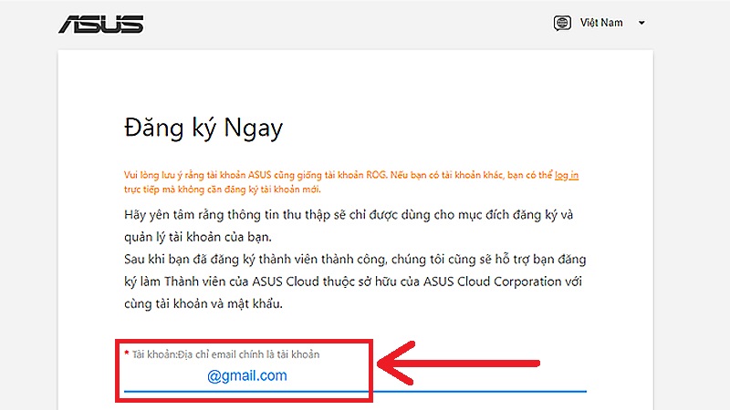 Điền địa chỉ email