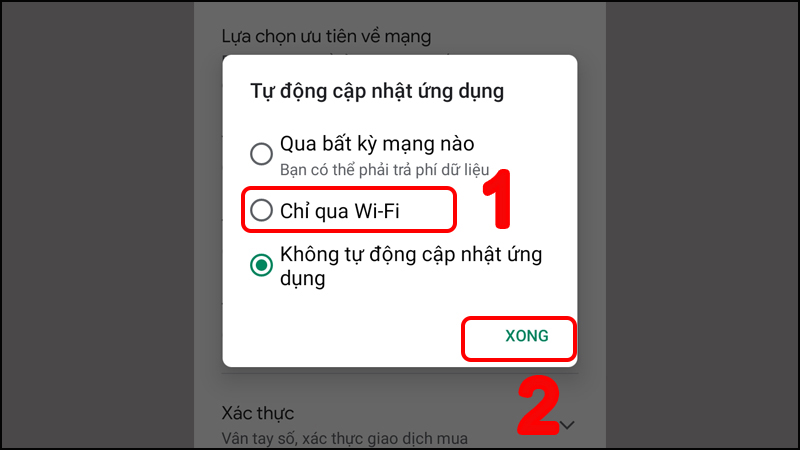 Chọn Chỉ qua Wi-Fi