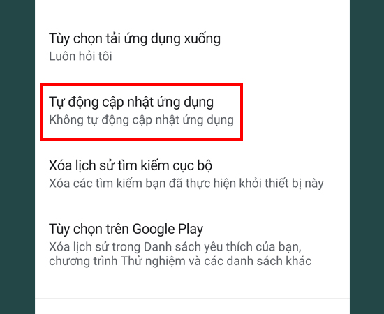 Bước 4: Tại đây, bạn chọn Tự động cập nhật ứng dụng.