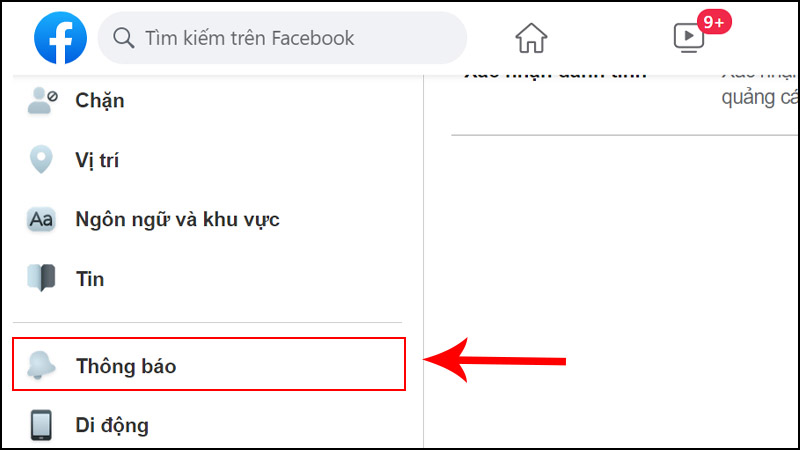 Nhấn vào Thông báo ở bên trái.