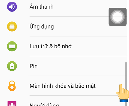 Trong mục cài đặt bạn chọn Bảo mật.