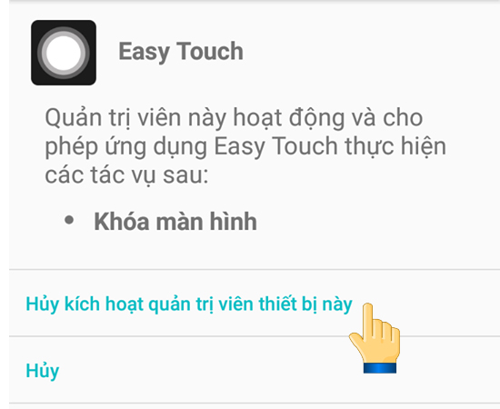 Bạn kéo xuống phía dưới bên phải và kích chọn vào ô Hủy kích hoạt quản trị viên thiết bị này