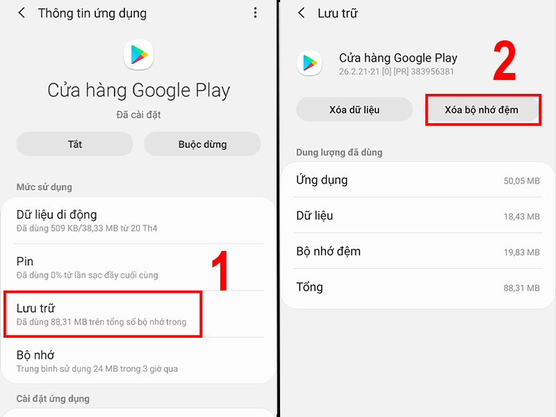 Xoá bộ nhớ đệm của Cửa hàng Google Play