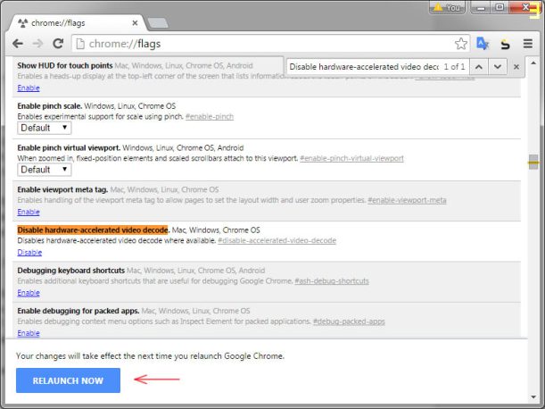Bấm vào nút Relaunch Now và khởi động lại trình duyệt Chrome