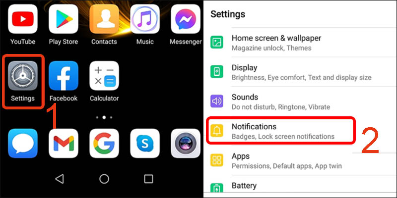 Vào Settings rồi chọn mục Notifications