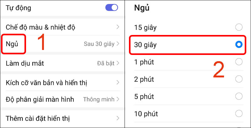 Chọn mục Ngủ rồi chọn thời gian tắt