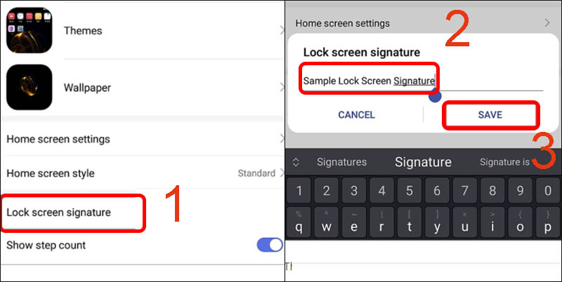 Nhấn vào Lock screen signature, nhập tên rồi nhấn Save