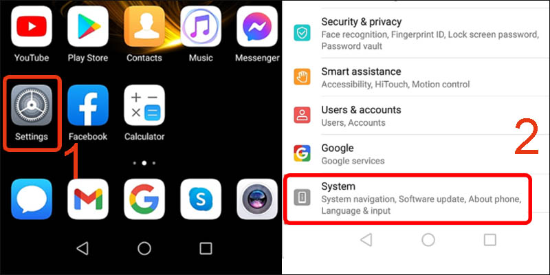 Vào Settings rồi chọn mục System