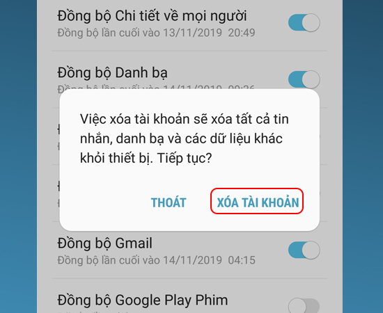 Bước 7: Cuối cùng bạn chọn XÓA TÀI KHOẢN.