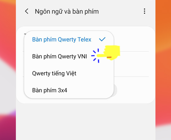 Bước 5: Bây giờ bạn hãy chọn Bàn phím Qwerty VNI.