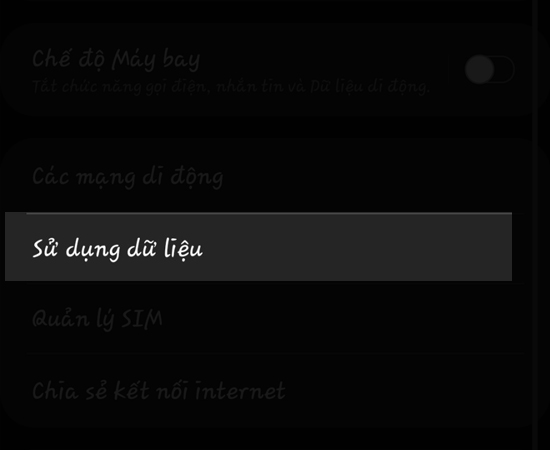 chọn Sử dụng dữ liệu