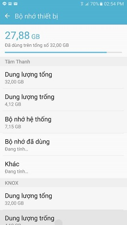 Xem thông tin bộ nhớ note 5 bị chiếm đóng