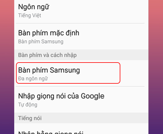 Chọn Bàn phím Samsung