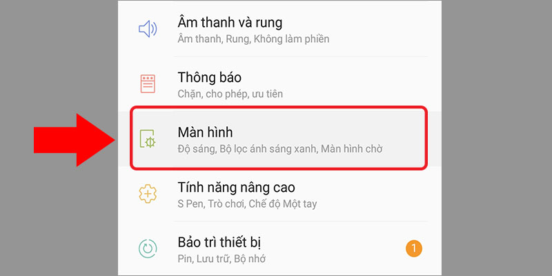 Chọn C&agrave;i đặt > Chọn mục M&agrave;n h&igrave;nh