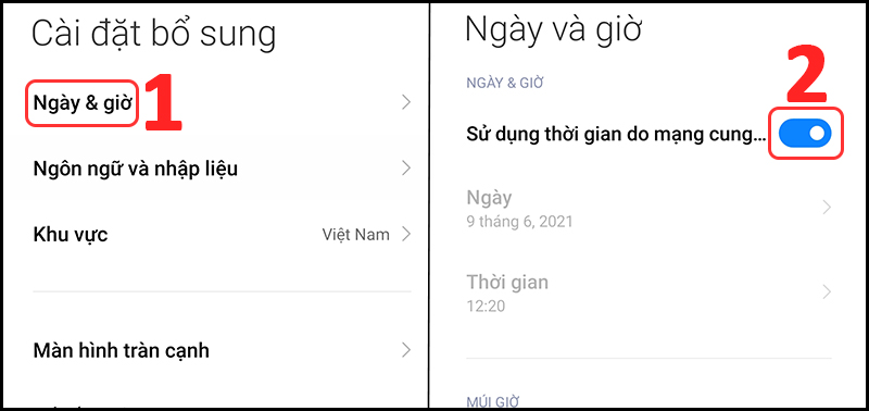 Chọn Sử dụng thời gian do mạng cung cấp