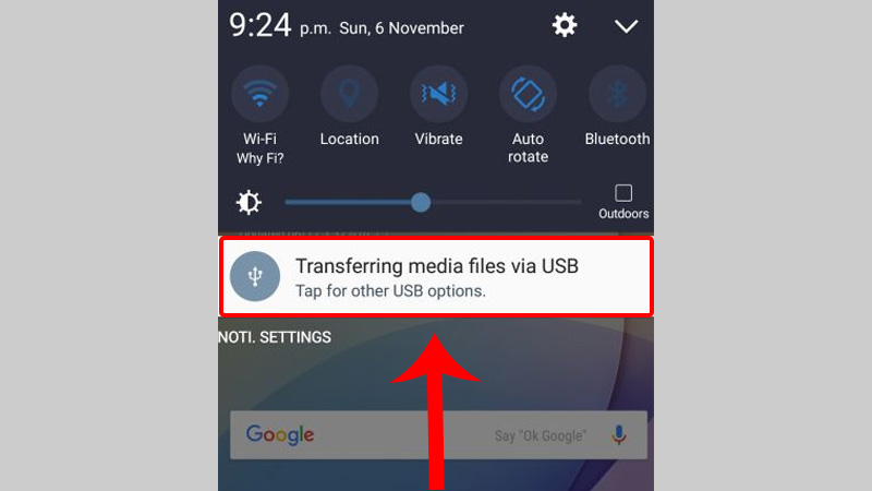 Nhấn vào thông báo bằng biểu tượng USB
