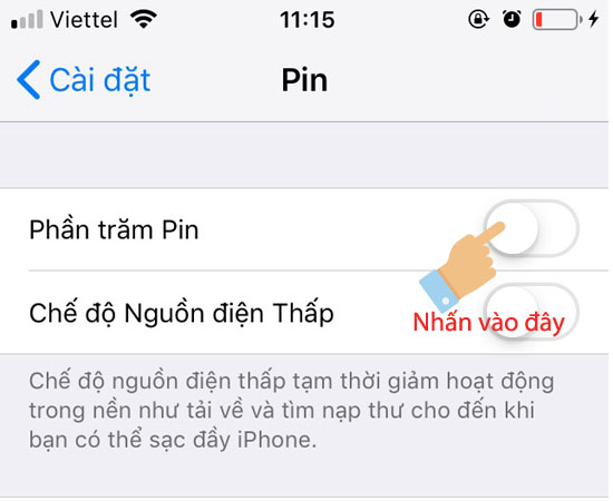 Chọn phần trăm Pin( Battery Percentage)