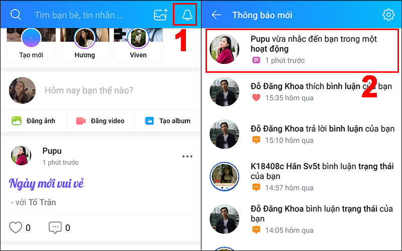 Vào Thông báo > Chọn người tag bạn vào bài viết của họ