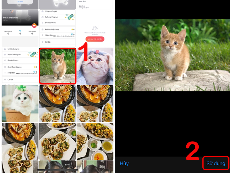 Chọn ảnh muốn thay đổi l&agrave;m ảnh đại diện tr&ecirc;n Tango