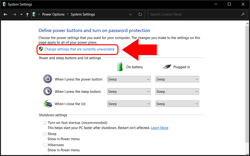Change settings that are currently unavailable
