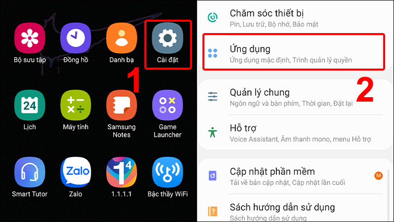 Vào Cài đặt và chọn Ứng dụng