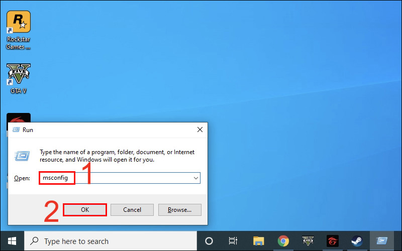 Nhập ''msconfig'' rồi nhấn OK